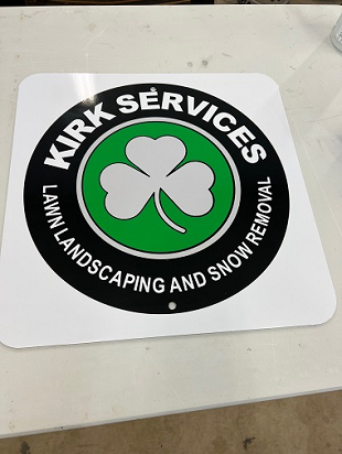 Green and black logo for Kirk Services Landscaping and Snow Removal